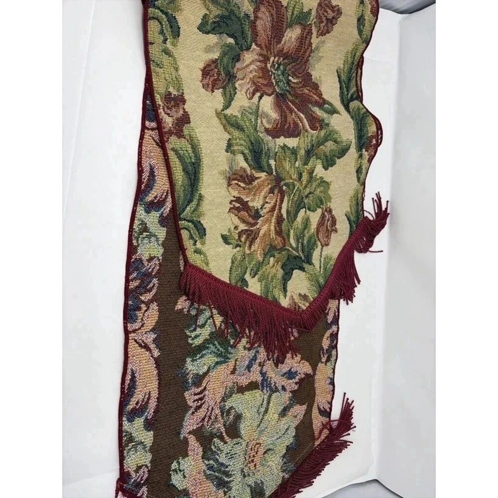Vintage Floral Tapestry Style Table Runner with Fringe approx 43” long 12.5"w